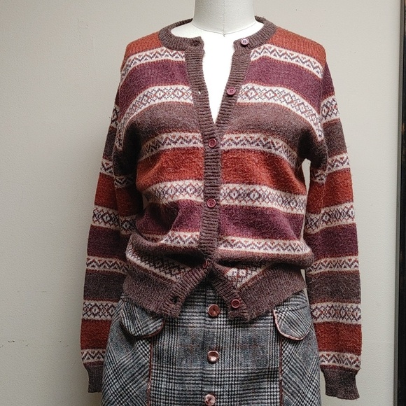 Vintage Sweaters - Vintage Razzle Dazzle Cardigan Sweater in Autumn Colors